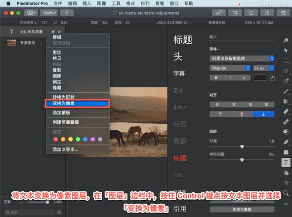 Pixelmator Pro?教程「171」，如何在 Pixelmator Pro?中将文本变换为形状或像素图层？